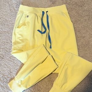 Figs pale Yellow Joggers with Blue Drawstring